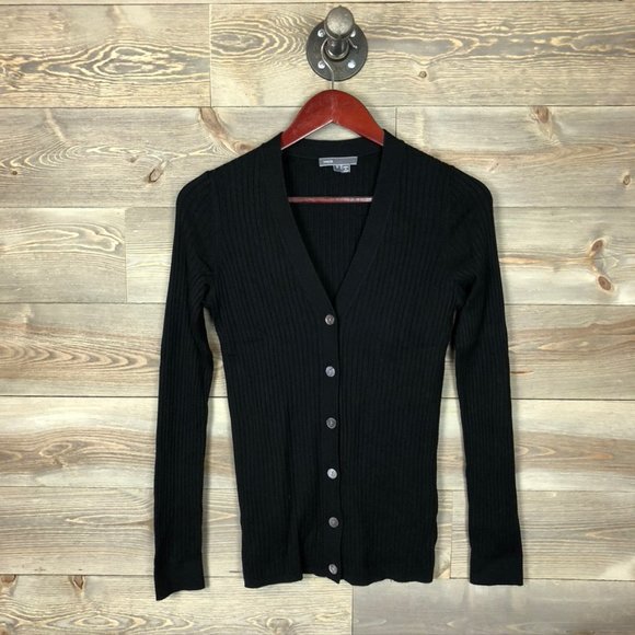 Vince Skinny Rib Knit Black Cardigan - Picture 3 of 8